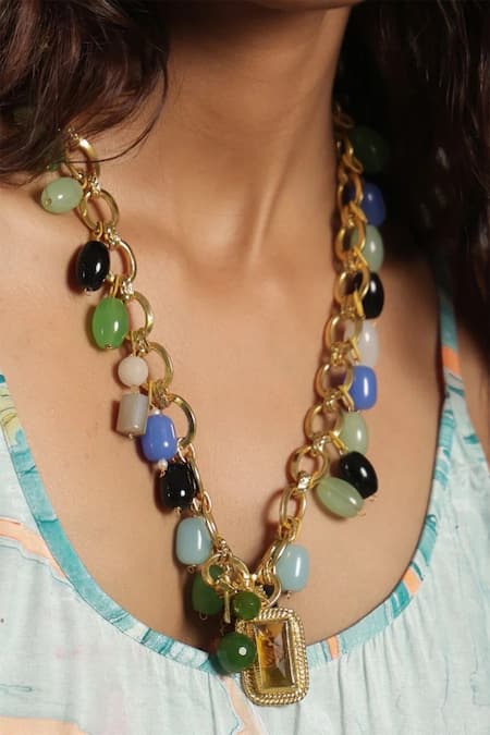 MRJEWELS Zariah Gemstone Statement Chain Necklace 
