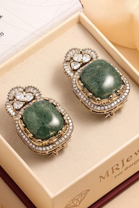 MRJEWELS Vintage Stone Emerald Studs 