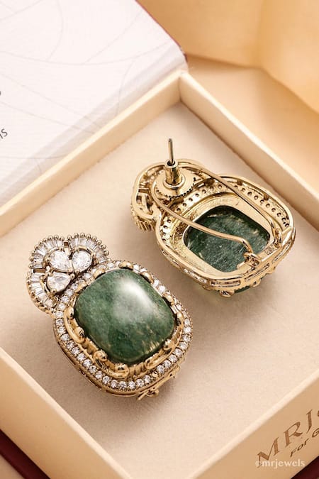 MRJEWELS Vintage Stone Emerald Studs 