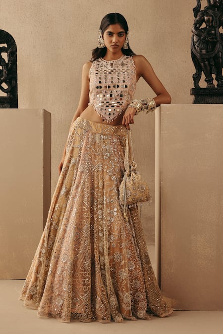 Twenty Nine Mirrorwork Beadwork Net Potli Bag 