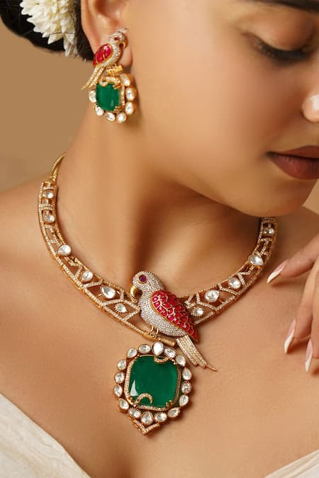 MRJEWELS Morni Noormahal Parrot Motif Emerald Set 