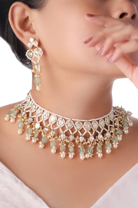 MRJEWELS Sovereign Sheen Kundan Pearl Jaal Choker Set 