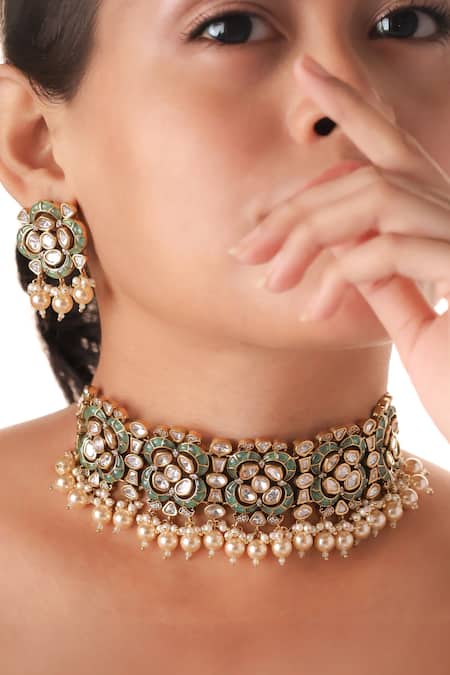 MRJEWELS Gulbahar Meenakari Polki Choker Set 