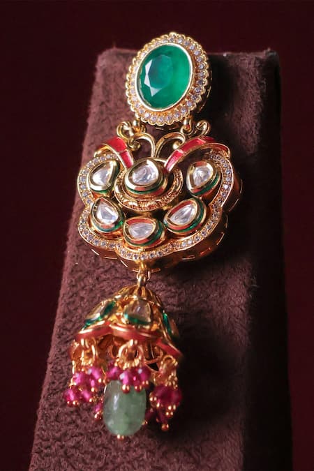 MRJEWELS Jodhpur Chand Polki Studded Pendant Necklace Set 
