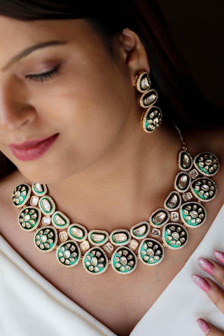 MRJEWELS Aliya Meenakari Polki Jewellery Set 