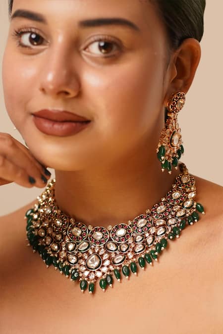 MRJEWELS Jadau Polki Kundan Meenakari Necklace Set 