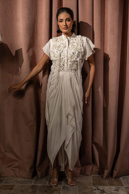 Vidhi Wadhwani Laira Braided Yoke Draped Maxi Dress 