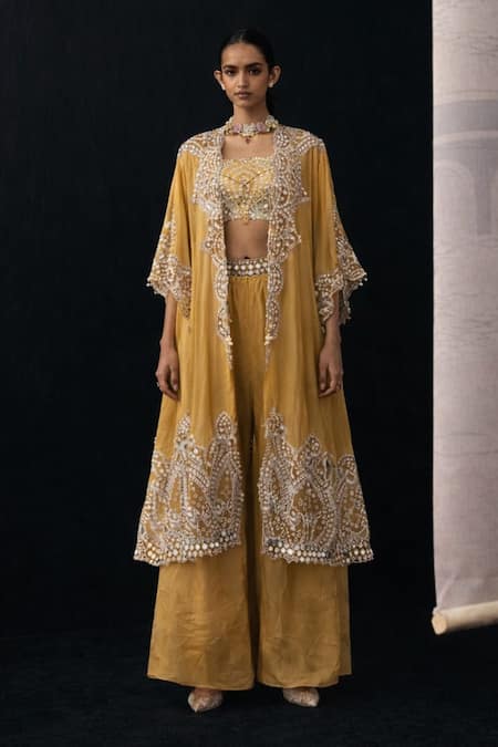 Twenty Nine_Yellow Tissue Mirrors Bandeau Neck Top _Online_at_Aza_Fashions