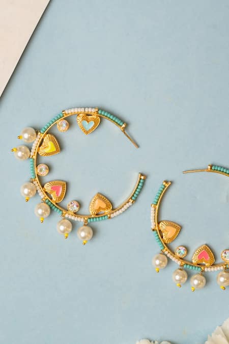 Bauble Bazaar_Multi Color Beads, Pearls, Stones, Crystals Love Is Enough Earrings _Online_at_Aza_Fashions