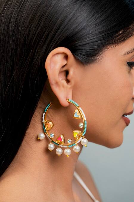 Bauble Bazaar_Multi Color Beads, Pearls, Stones, Crystals Love Is Enough Earrings _at_Aza_Fashions