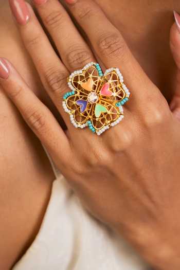 Shop_Bauble Bazaar_Multi Color Beads, Crystals Stay With Me Ring _Online_at_Aza_Fashions