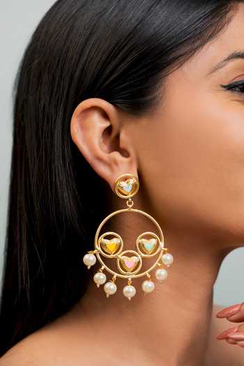 Bauble Bazaar_Multi Color Pearls Cross My Heart Earrings _Online_at_Aza_Fashions