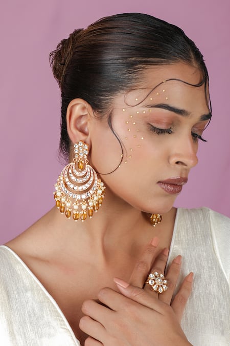 Riana Jewellery Gold Plated Chandbali Earrings 