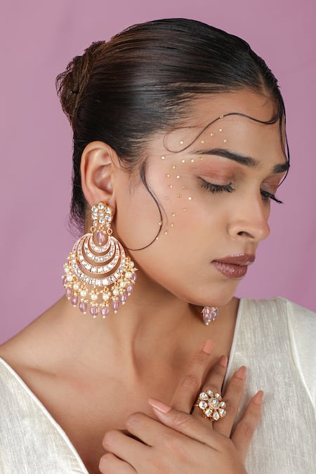 Riana Jewellery Pastel Pink Beaded Chandbali Earrings 