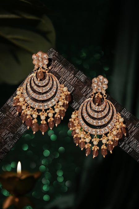 Riana Jewellery Pastel Pink Beaded Chandbali Earrings 