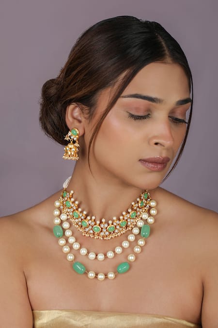 Riana Jewellery Stone Embellished Necklace & Earrings Set 