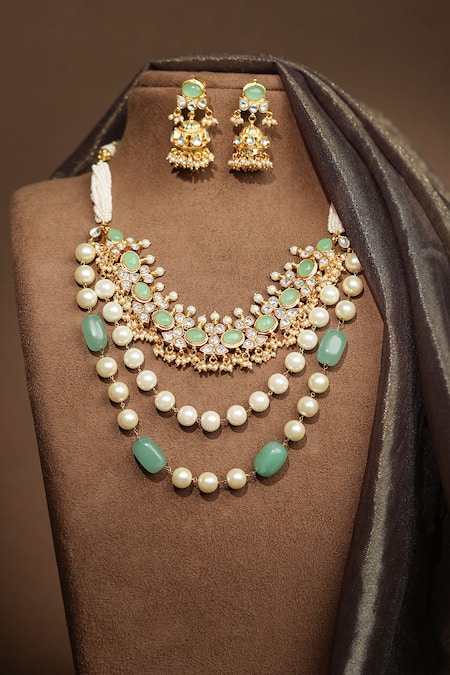 Riana Jewellery Stone Embellished Necklace & Earrings Set 