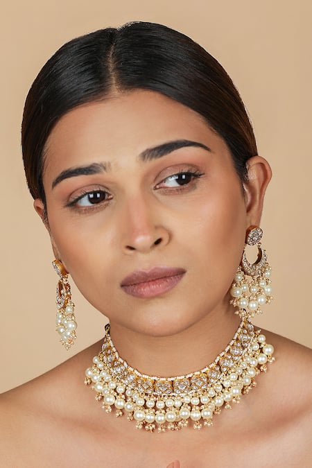 Riana Jewellery Pearl Necklace & Earrings Set 