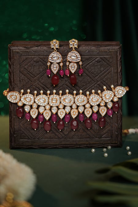 Riana Jewellery Geometric Cutwork Necklace & Earrings Set 