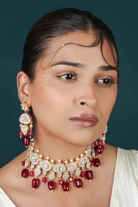 Riana Jewellery Geometric Cutwork Necklace & Earrings Set 