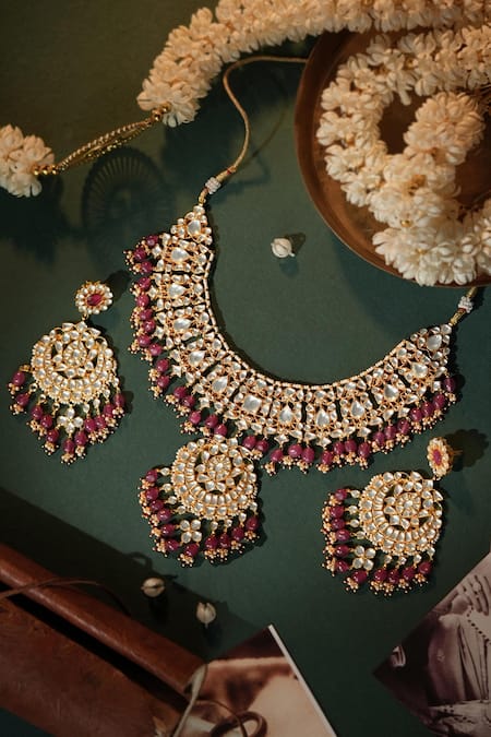 Riana Jewellery Stone Embellished Pendant Necklace Set 