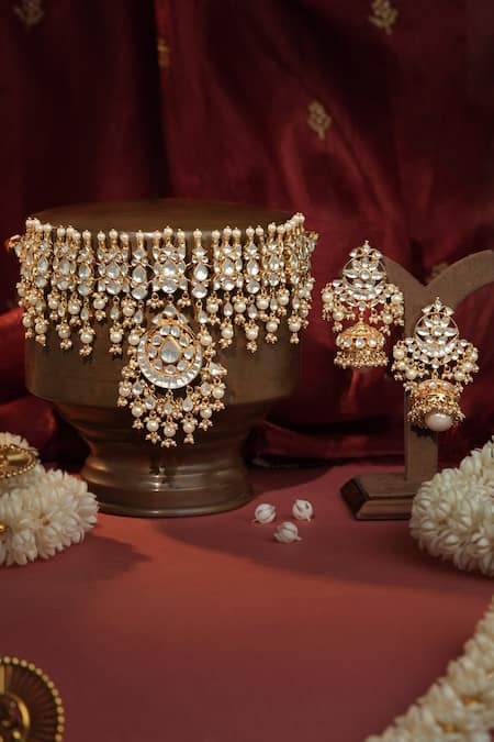 Riana Jewellery Stone Cutwork Necklace & Earrings Set 