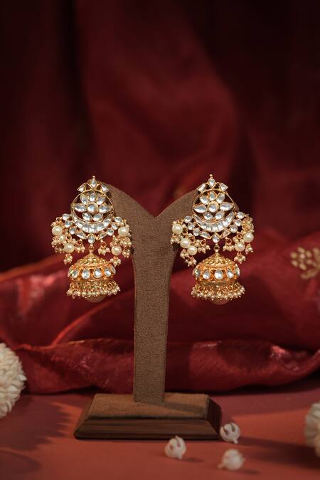 Buy_Riana Jewellery_White Pearls, Stones Cutwork Necklace And Earrings Set _Online_at_Aza_Fashions