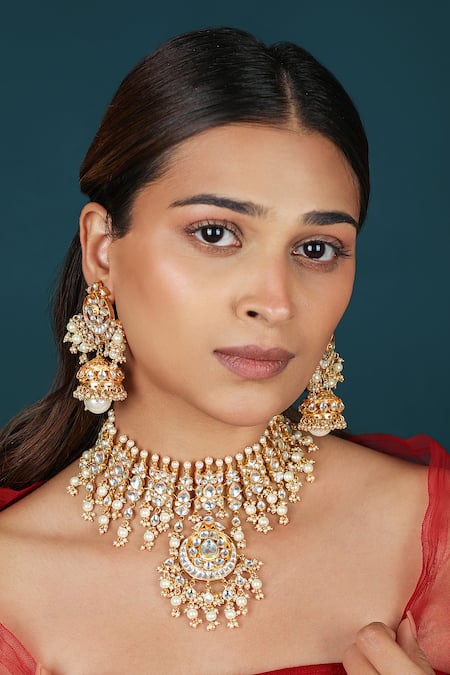 Riana Jewellery Stone Cutwork Necklace & Earrings Set 