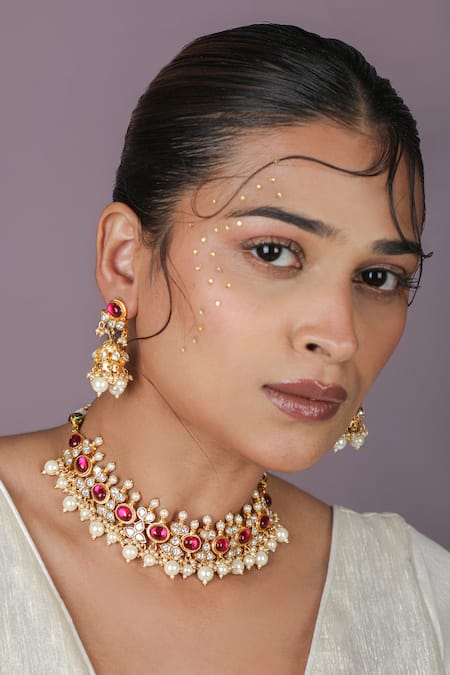 Riana Jewellery Pearl Beaded Necklace & Earrings Set 