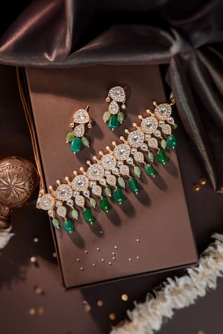 Riana Jewellery Stone Drop Necklace Set 