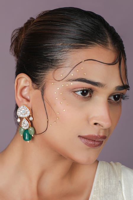 Riana Jewellery_Green Beads, Stones Drop Necklace Set _Online_at_Aza_Fashions