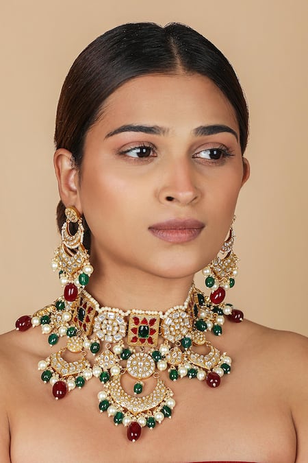 Riana Jewellery Floral Motif Necklace & Earrings Set 