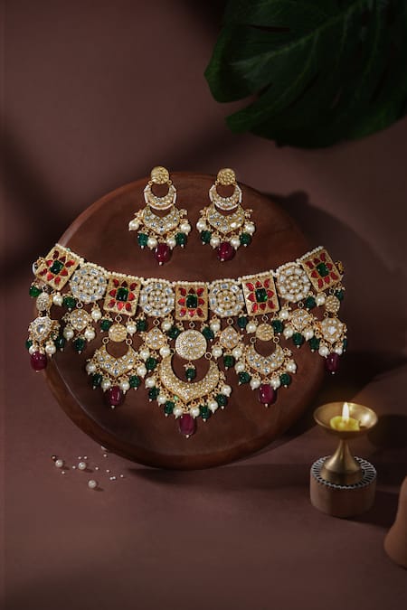 Riana Jewellery Floral Motif Necklace & Earrings Set 