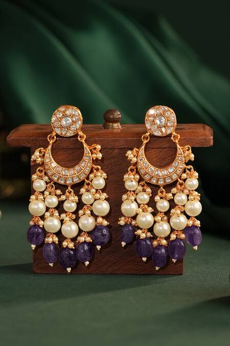 Riana Jewellery_Purple Beads, Pearls, Stones Jadau Beaded Necklace Set _Online_at_Aza_Fashions