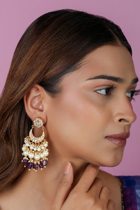 Buy_Riana Jewellery_Purple Beads, Pearls, Stones Jadau Beaded Necklace Set _Online_at_Aza_Fashions