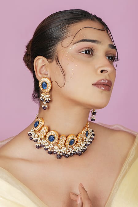 Riana Jewellery Contrast Stone Necklace & Earrings Set 