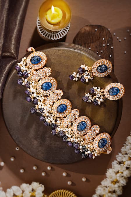 Riana Jewellery Contrast Stone Necklace & Earrings Set 