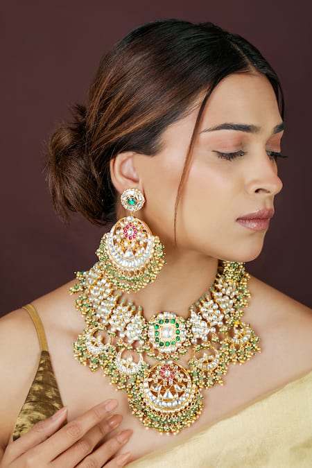 Riana Jewellery Kundan Bridal Necklace & Earrings Set 