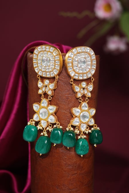 Buy_Riana Jewellery_Green Beads, Pearls, Stones Contrast Beaded Drop Necklace And Earrings Set _Online_at_Aza_Fashions