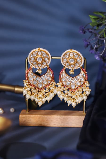 Riana Jewellery Pink Pearls, Stones Floral Cutwork Choker And Earrings Set Online at Aza Fashions Riana Jewellery_Pink Pearls, Stones Floral Cutwork Choker And Earrings Set _Online_at_Aza_Fashions