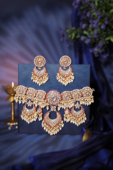 Riana Jewellery Floral Cutwork Choker & Earrings Set 