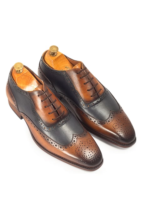 Domani Mayfair Patina Leather Brogue Loafer Shoes 