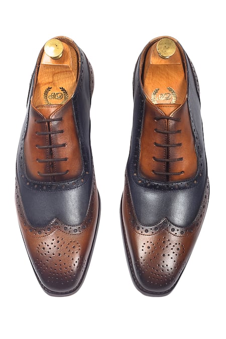Domani Mayfair Patina Leather Brogue Loafer Shoes 