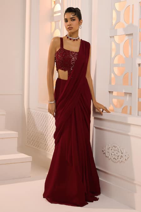 Aneesh Agarwaal Ruhani Pre-Draped Saree With Embroidered Blouse 