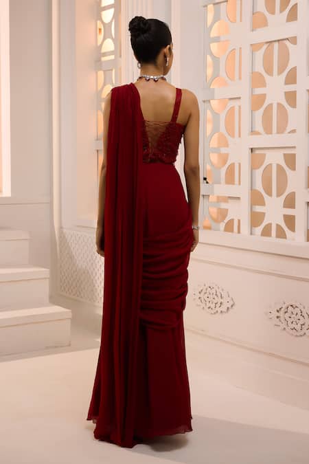 Aneesh Agarwaal Ruhani Pre-Draped Saree With Embroidered Blouse 