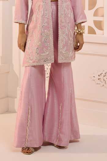 Aneesh Agarwaal Pink Organza, Silk Embroidery, Mirrors, Meher Gulzar Floral Jacket Sharara Set Online at Aza Fashions Aneesh Agarwaal_Pink Organza, Silk Embroidery, Mirrors, Meher Gulzar Floral Jacket Sharara Set _Online_at_Aza_Fashions