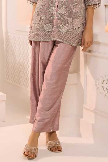 Aneesh Agarwaal_Pink Organza, Silk Embroidery, Zari, Stones Maya Floral Jacket And Pant Set _Online_at_Aza_Fashions