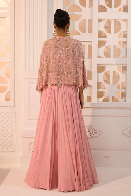 Aneesh Agarwaal Nayantara Floral Embroidered Cape Lehenga Set 