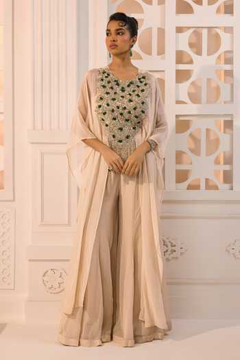 Aneesh Agarwaal Ivory Organza Round , Bandeau The Surkh Embellished Cape And Sharara Set Online at Aza Fashions Aneesh Agarwaal_Ivory Organza Round , Bandeau The Surkh Embellished Cape And Sharara Set _Online_at_Aza_Fashions