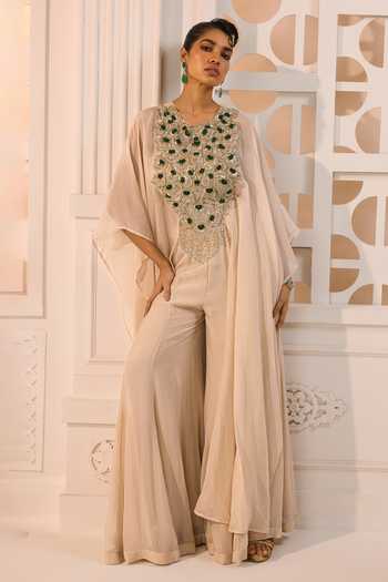 Shop Aneesh Agarwaal Ivory Organza Round , Bandeau The Surkh Embellished Cape And Sharara Set Online at Aza Fashions Shop_Aneesh Agarwaal_Ivory Organza Round , Bandeau The Surkh Embellished Cape And Sharara Set _Online_at_Aza_Fashions
